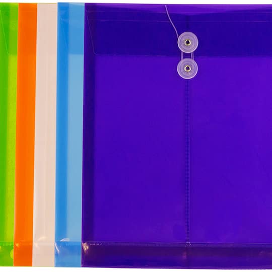 JAM Paper 9.75" x 13" Assorted Plastic Button String Open End Envelopes, 12ct.
